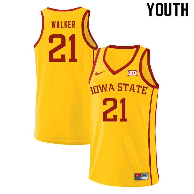 Youth #21 Jaden Walker Iowa State Cyclones College Basketball Jerseys Sale-Yellow - Click Image to Close